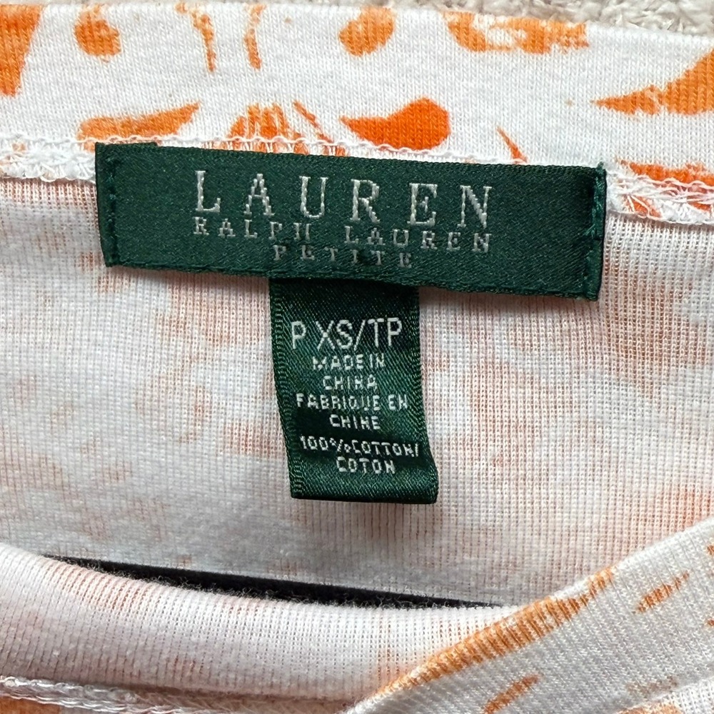 Lauren Ralph Lauren Women's Petite Floral Print Knit Top Orange White Size XS - Picture 4 of 7